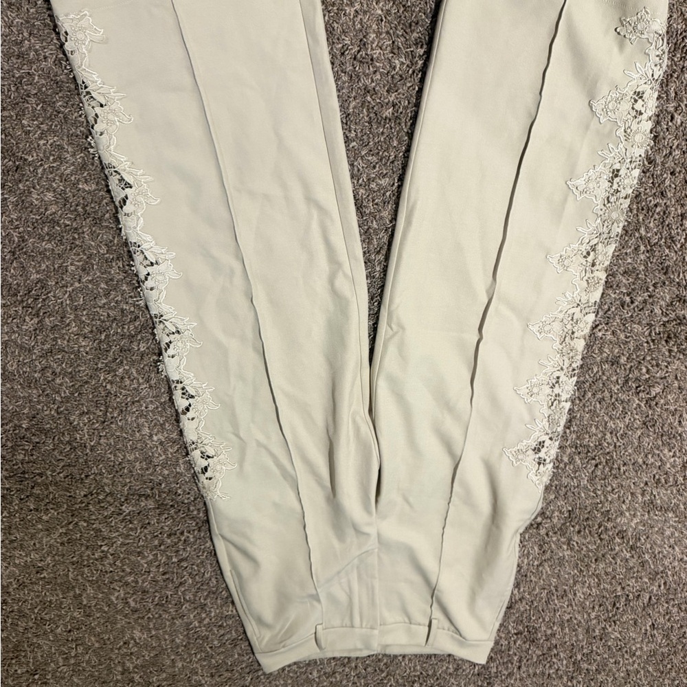 Embroidered Side-Panel Trousers in Cream